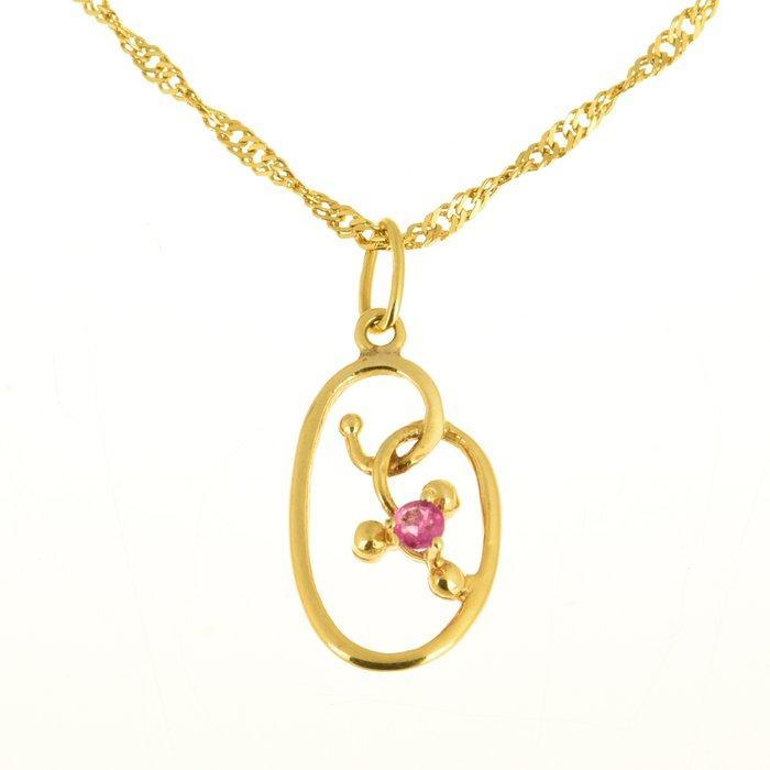 Ketting met hanger - 18 karaat Geel goud Robijn, Handtassen en Accessoires, Antieke sieraden