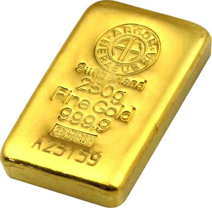250 gram - Goud .999 - Argor-Heraeus, Switzerland -, Postzegels en Munten, Edelmetalen en Baren