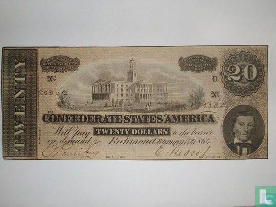 Confederate States of America  20 dollar  1864 - 1864, Postzegels en Munten, Bankbiljetten | Amerika, Los biljet, Verzenden