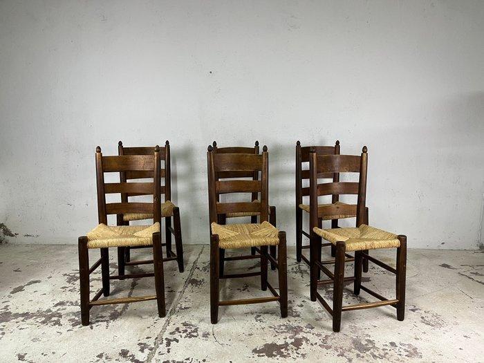 Stoel - Hout, Rattan - Zes stoelen met een houten frame en, Antiek en Kunst, Curiosa en Brocante