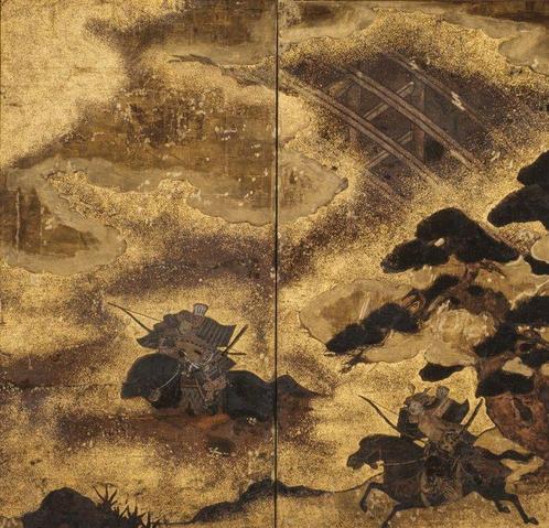 Byôbu scherm (scherm) - Papier, Goudblad, gelakt hout -, Antiek en Kunst, Antiek | Overige Antiek
