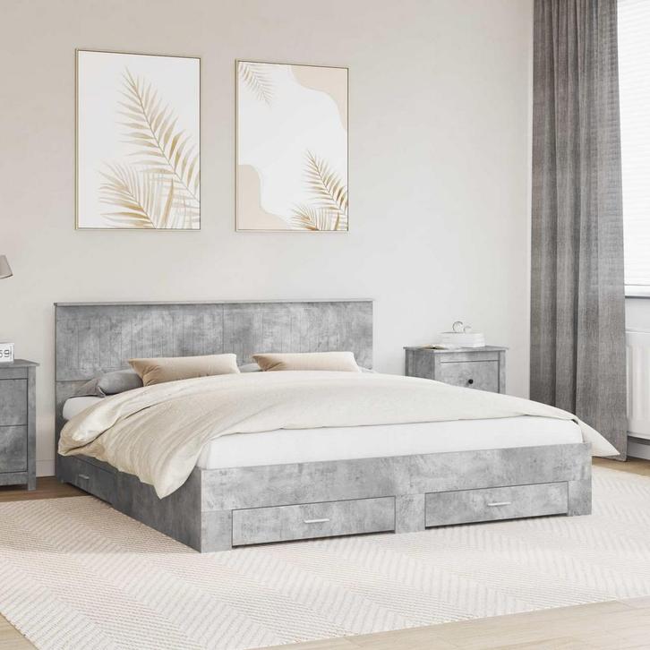 vidaXL Bedframe met hoofdeinde Beton Grijs 180 x 200 cm, Huis en Inrichting, Slaapkamer | Bedden, Nieuw, Verzenden