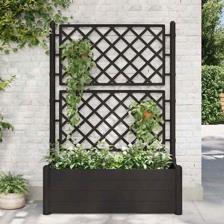 vidaXL Plantenbak met latwerk 100x43x142 cm PP antraciet, Tuin en Terras, Bloempotten, Nieuw, Verzenden