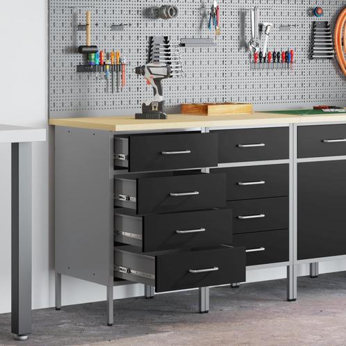 vidaXL Werkbank Set van 2 Zwart en Grijs Gengineerd Hout en, Doe-het-zelf en Bouw, Werkbanken, Nieuw, Verzenden