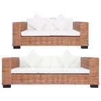 vidaXL 2-delig Bankstel met kussens natuurlijk rattan, Huis en Inrichting, Verzenden, Nieuw
