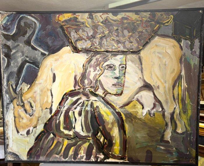Cesar Otero (1952) - La baca lechera, Antiquités & Art, Art | Peinture | Moderne