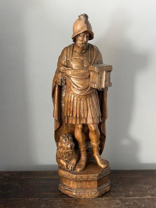 sculptuur, Sint-Adrianus met Leeuw - 56 cm - Eik, Antiek en Kunst, Antiek | Overige Antiek