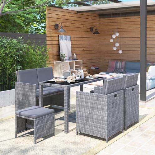 vidaXL 6-delige Tuinset met kussens poly rattan grijs, Tuin en Terras, Tuinsets en Loungesets, Tuinset, Nieuw, Verzenden