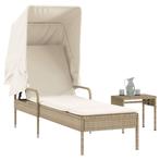 vidaXL Ligbed met luifel en tafel poly rattan beige, Tuin en Terras, Verzenden, Nieuw