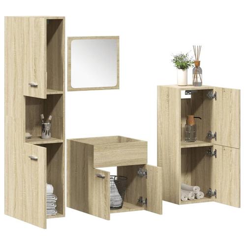 vidaXL 4-delige Badkamermeubelset bewerkt hout sonoma, Huis en Inrichting, Badkamer | Badkamermeubels, Nieuw, Verzenden