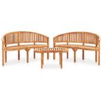 vidaXL Salon de jardin 3 pcs en forme de banane Bois de, Tuin en Terras, Verzenden, Salons de jardin