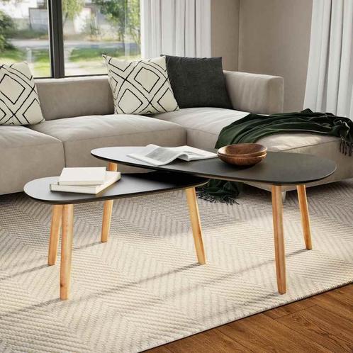 vidaXL 2-delige Salontafelset massief grenenhout zwart, Huis en Inrichting, Tafels | Salontafels, Nieuw, Verzenden