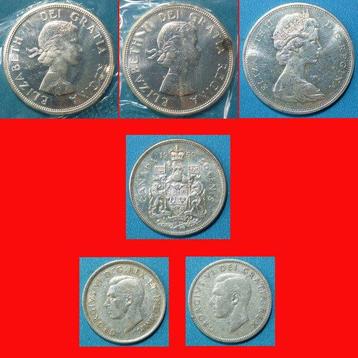 Canada. Lot. Dollars 1964x2/1965 & 50 Cents 1959 & 25 Cents