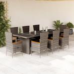 vidaXL 9-delige Tuinset met kussens poly rattan grijs, Tuin en Terras, Verzenden, Nieuw, Tuinset