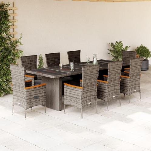 vidaXL 9-delige Tuinset met kussens poly rattan grijs, Tuin en Terras, Tuinsets en Loungesets, Tuinset, Nieuw, Verzenden