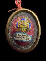 Reliekhouder - goudkleurig metaal, Glas, Textiel - 1700-1750