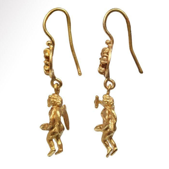Oud-Romeins Goud Oorbellen met Cupido (Eros), Antiek en Kunst, Antiek | Overige Antiek