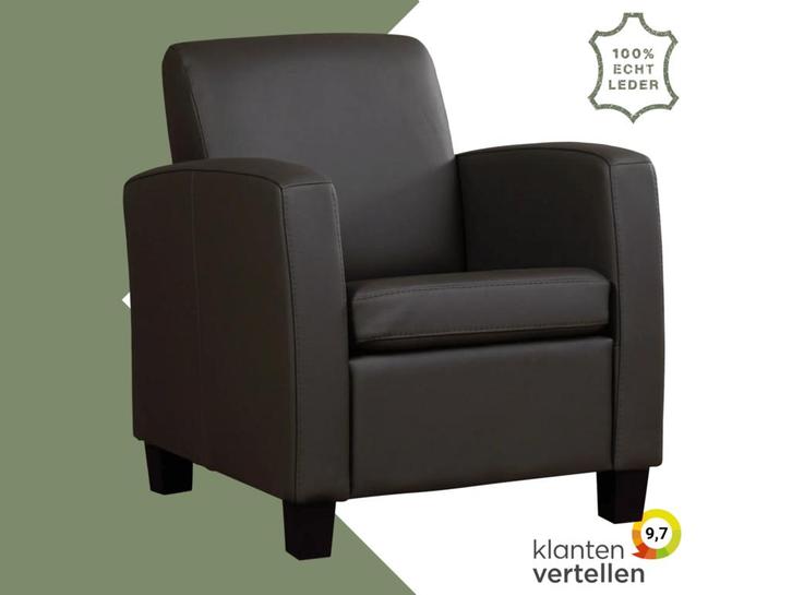 Leren fauteuil Joy - Toledo Caffe (donkerbruin) - Poten, Huis en Inrichting, Fauteuils, 50 tot 75 cm, 75 tot 100 cm, Nieuw, Leer