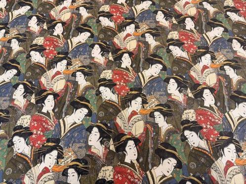 Japanse elegantie op stof: verfijnde geishaprint en oosterse, Antiek en Kunst, Antiek | Tapijten, Tafelkleden en Textiel