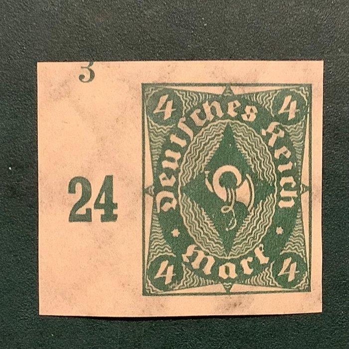 Duitse Rijk 1922 - 4 Mark Posthoorn ongetand met plaatnummer, Postzegels en Munten, Postzegels | Europa | Duitsland