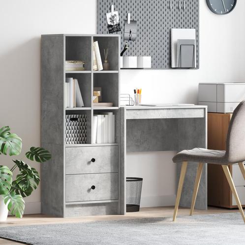 vidaXL Bureau met Opbergruimte Beton Grijs Gelaagd Hout, Huis en Inrichting, Kasten | Dressoirs, Nieuw, Verzenden