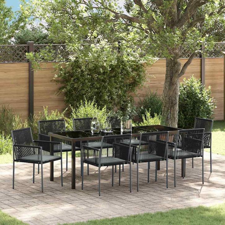 vidaXL Tuin Eettafel Set 9 pcs Zwart PE Riet, Tuin en Terras, Tuinsets en Loungesets, Nieuw, Verzenden