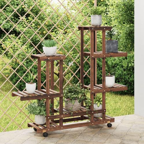 vidaXL Plantenstandaard met wielen 95x25x101 cm massief, Tuin en Terras, Bloembakken en Plantenbakken, Nieuw, Verzenden