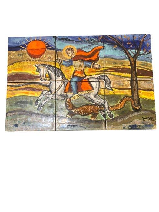 Fred Henze - Tegelwerk - Joris en de draak - 45 x 31 cm -, Antiek en Kunst, Antiek | Boeken en Manuscripten