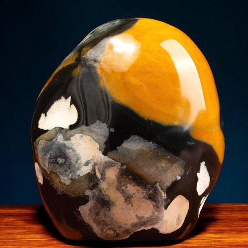 Diepzwart, okergeel en ivoor, Agatized Jasper – Gele Orca, Verzamelen, Mineralen en Fossielen