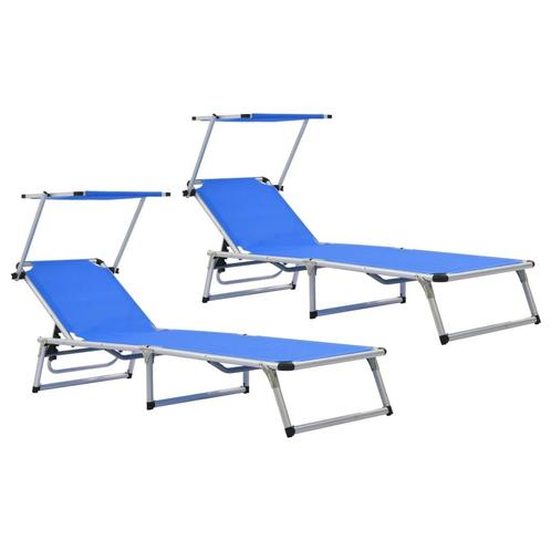 vidaXL Ligbedden inklapbaar met dak 2 st aluminium en, Jardin & Terrasse, Chaises longues, Envoi