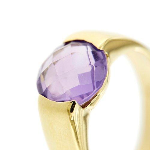 Ring - 18 karaat Geel goud Amethist, Handtassen en Accessoires, Ringen