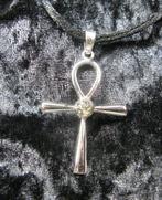 Argent - Pendentif - Pendente dambre moldavite Ankh
