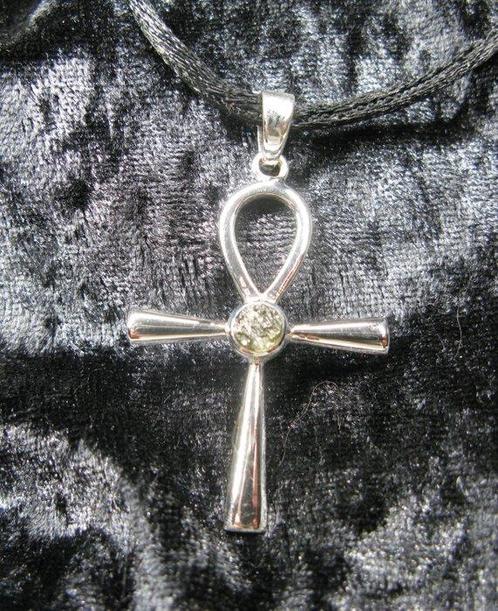 Argent - Pendentif - Pendente dambre moldavite Ankh, Verzamelen, Mineralen en Fossielen