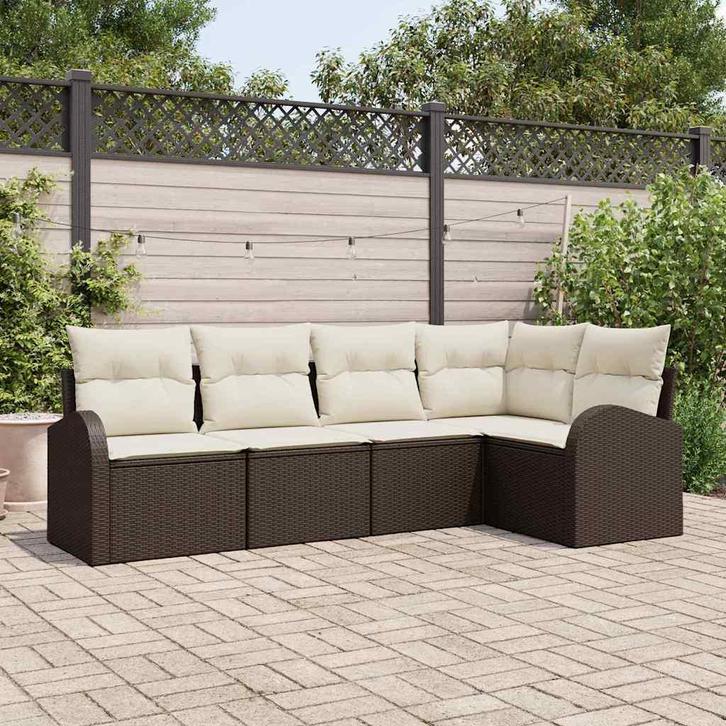 vidaXL Bankstel met kussen 5 pcs Bruin Polyester, Tuin en Terras, Tuinsets en Loungesets, Nieuw, Verzenden