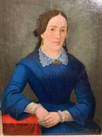 J. Hert (XIX) - Jonge vrouw met kanten-blauw kleed.