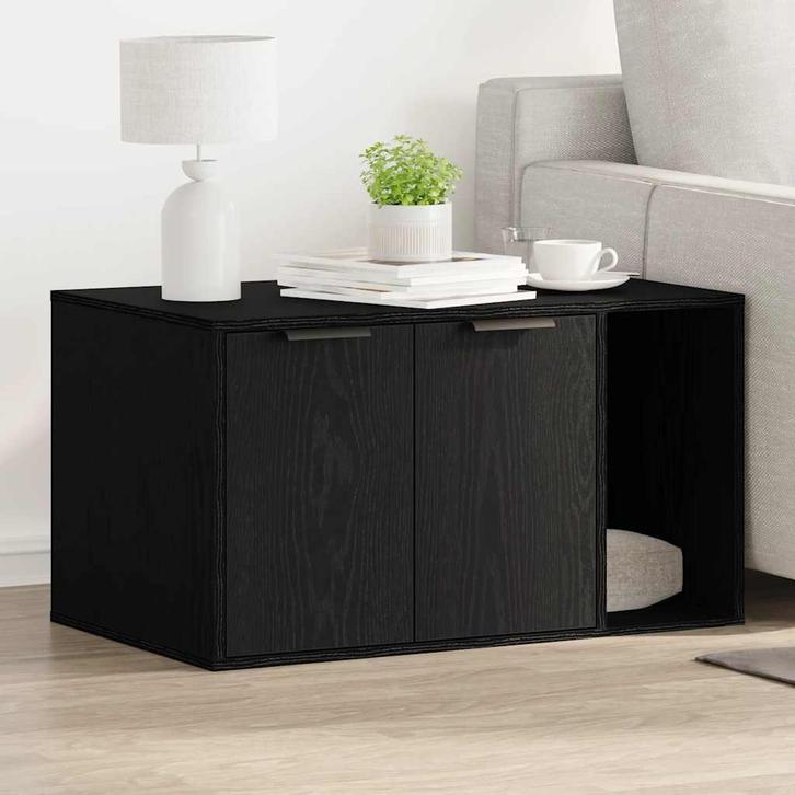 vidaXL Kattenbakomheining zwart eiken 80x50x45 cm bewerkt, Dieren en Toebehoren, Katten-accessoires, Nieuw, Verzenden