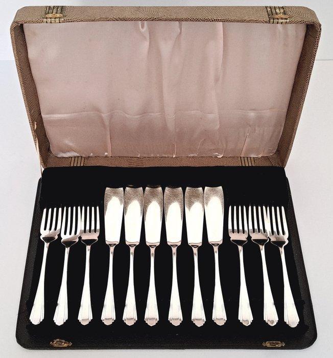 Dixon - Visbestekset (12) - Art Deco visbestek in originele, Antiek en Kunst, Kunst | Designobjecten