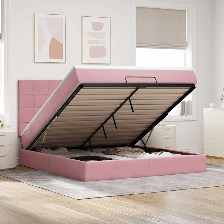 vidaXL Ottoman bed met matrassen 180x200cm fluweel roze, Huis en Inrichting, Slaapkamer | Bedden, Nieuw, Verzenden