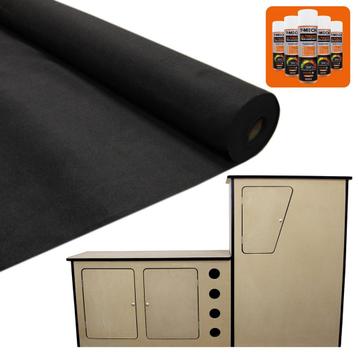 Bundel: Bekleding Bedrijfwagen 11m2 MET lijm (ZWART) & MDF