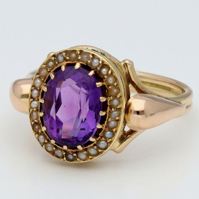 Ring - 18 karaat Geel goud, Roségoud Amethist - Zaadparel, Handtassen en Accessoires, Ringen