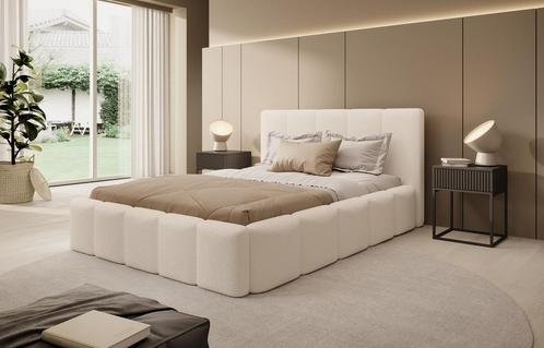 Meubella | Tweepersoonsbed 140x200 beige teddy stof, Huis en Inrichting, Slaapkamer | Bedden, Nieuw, Verzenden