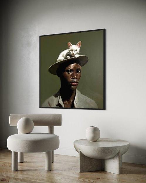 Houessou Koffins Bryan (1999) - Le chat-peau, Antiek en Kunst, Kunst | Schilderijen | Modern