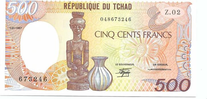 500 Francs 01 01 1987 Chad, Postzegels en Munten, Bankbiljetten | Europa | Niet-Eurobiljetten, België, Verzenden