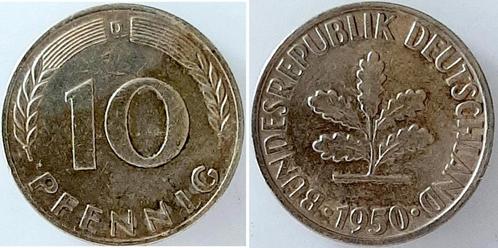 1950d Duitsland 10 Pfennig 1950 D Messing sehr schoen Rar..., Timbres & Monnaies, Monnaies | Europe | Monnaies non-euro, Envoi