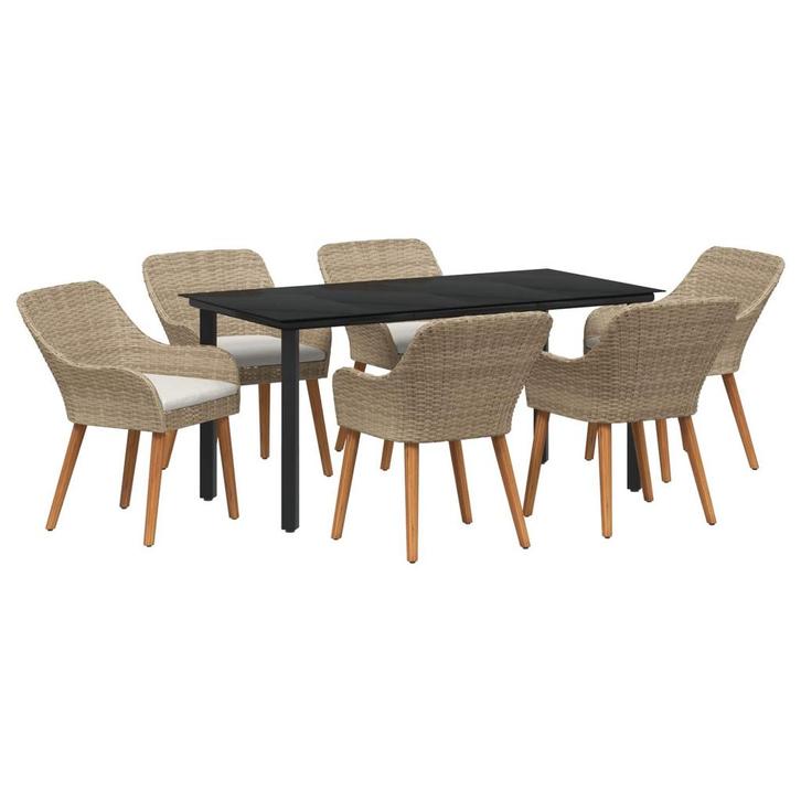 vidaXL Tuin Eettafel Set met kussen 7 pcs Beige poly rattan, Jardin & Terrasse, Ensembles de jardin, Envoi