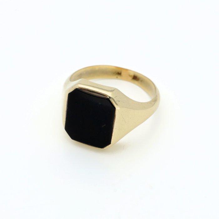 Ring - 14 karaat Geel goud Onyx - Zegelring, Handtassen en Accessoires, Ringen