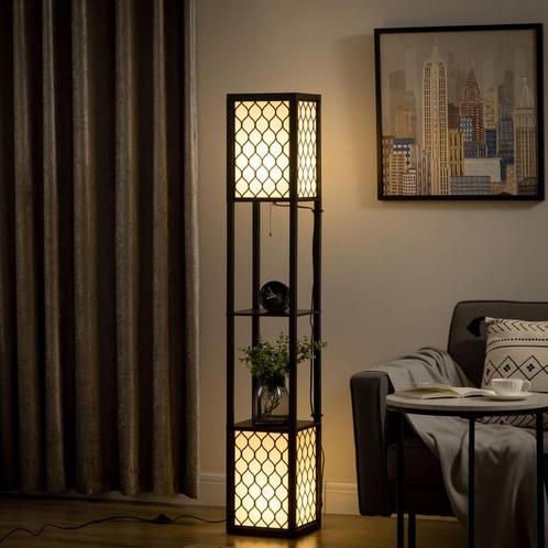 Vloerlamp - Luxlight - Dubbele laag - Houtkleur, Huis en Inrichting, Lampen | Vloerlampen, Nieuw, Stof, Ophalen of Verzenden