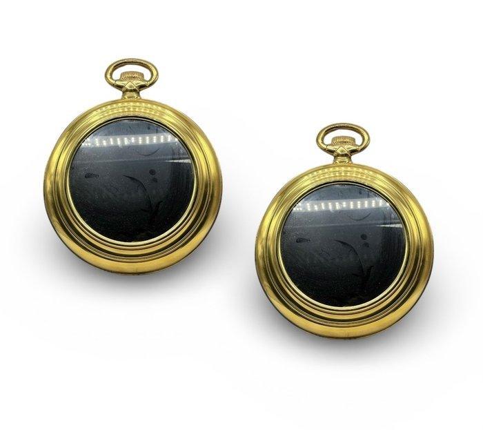 Spiegel (2) - Messing - Zakhorloge-ontwerp, Antiquités & Art, Curiosités & Brocante