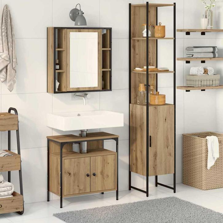 vidaXL Badkamerkast set met plank Anders 3 pcs artisanaal, Huis en Inrichting, Badkamer | Badkamermeubels, Nieuw, Verzenden