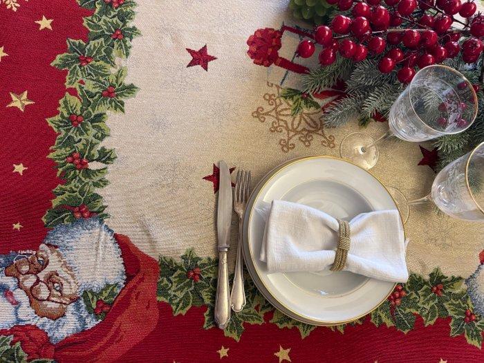 Prachtig kersttafelkleed voor grote diners met decoratie met, Antiek en Kunst, Antiek | Tapijten, Tafelkleden en Textiel